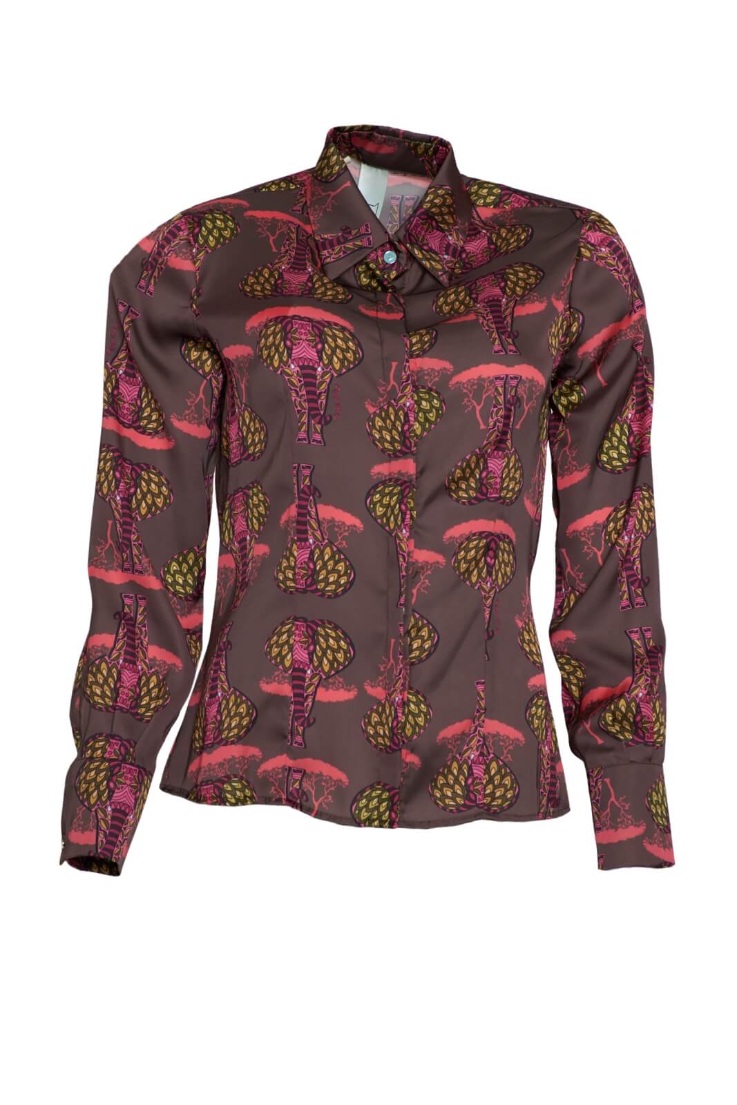 Camicia donna in raso stampa elefanti fronte