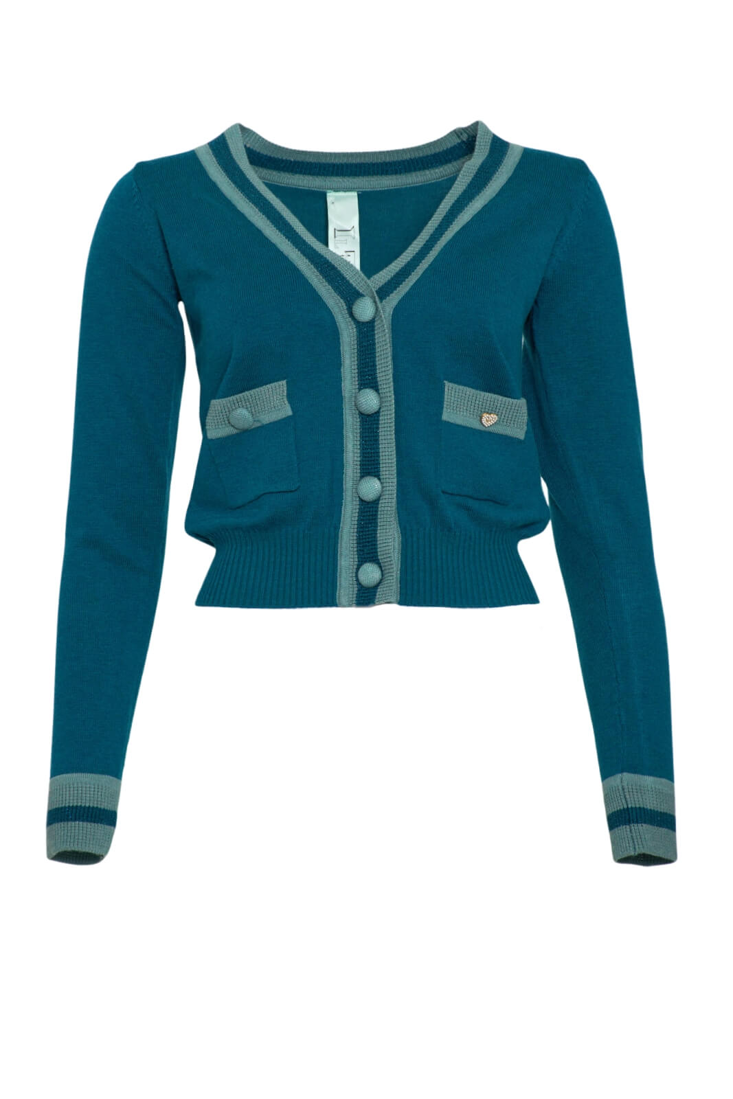 Cardigan da donna Il The delle 5 in maglia con bottoni fronte petrolio