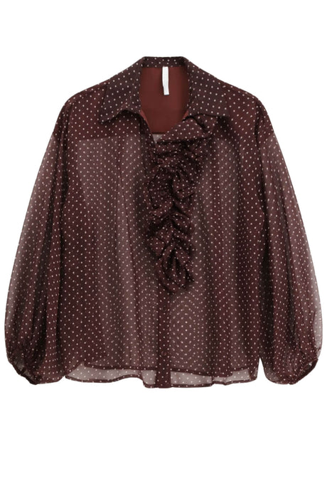 Camicia Imperial da donna a pois trasparente con maniche a sbuffo