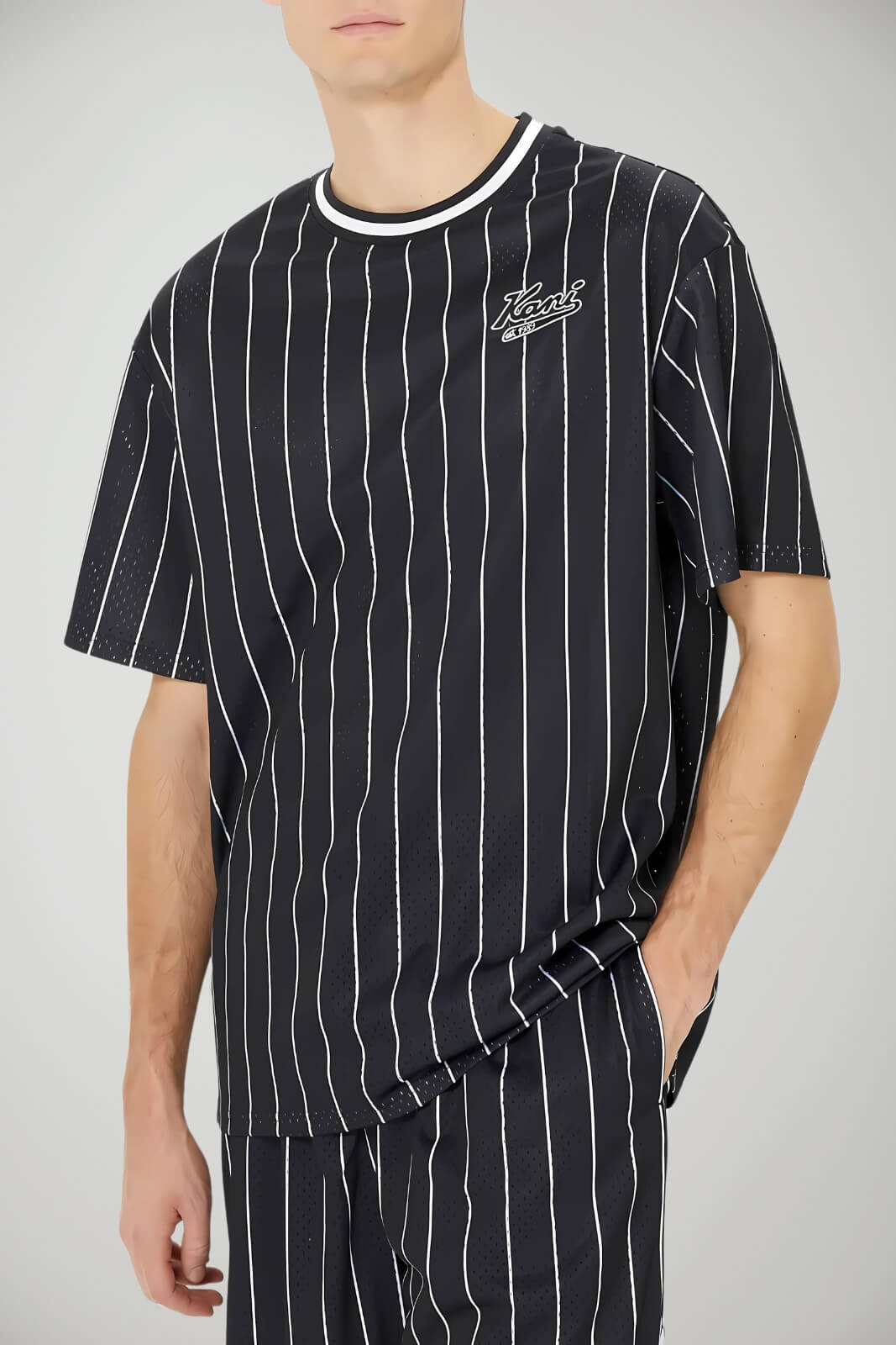 Karl Kani Men's T-Shirt CHEST VARSITY PINSTRIPE MESH TEE