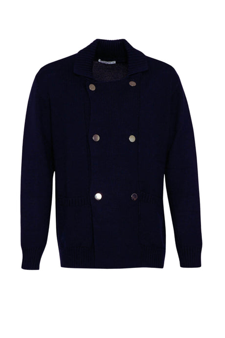 Cardigan Kangra in lana doppiopetto da uomo fronte blu navy