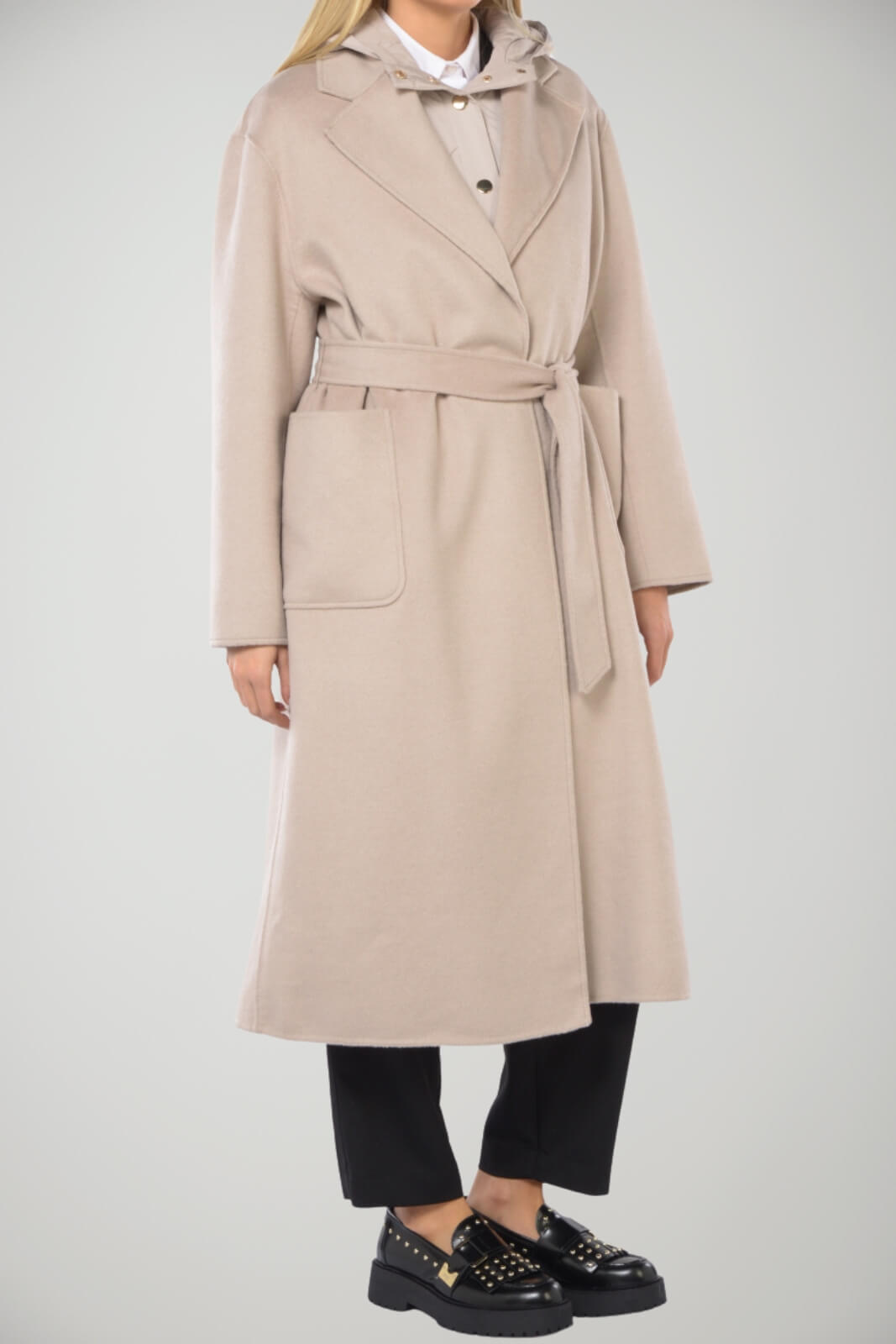 Cappotto lungo da donna Kaos con cappuccio fronte 1