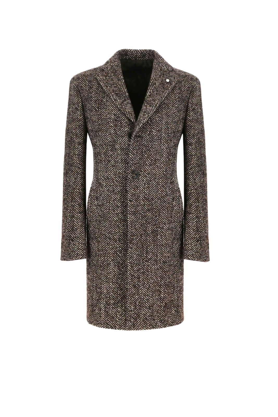 Cappotto LBM 1911 da uomo monopetto lungo in trama spinata fronte