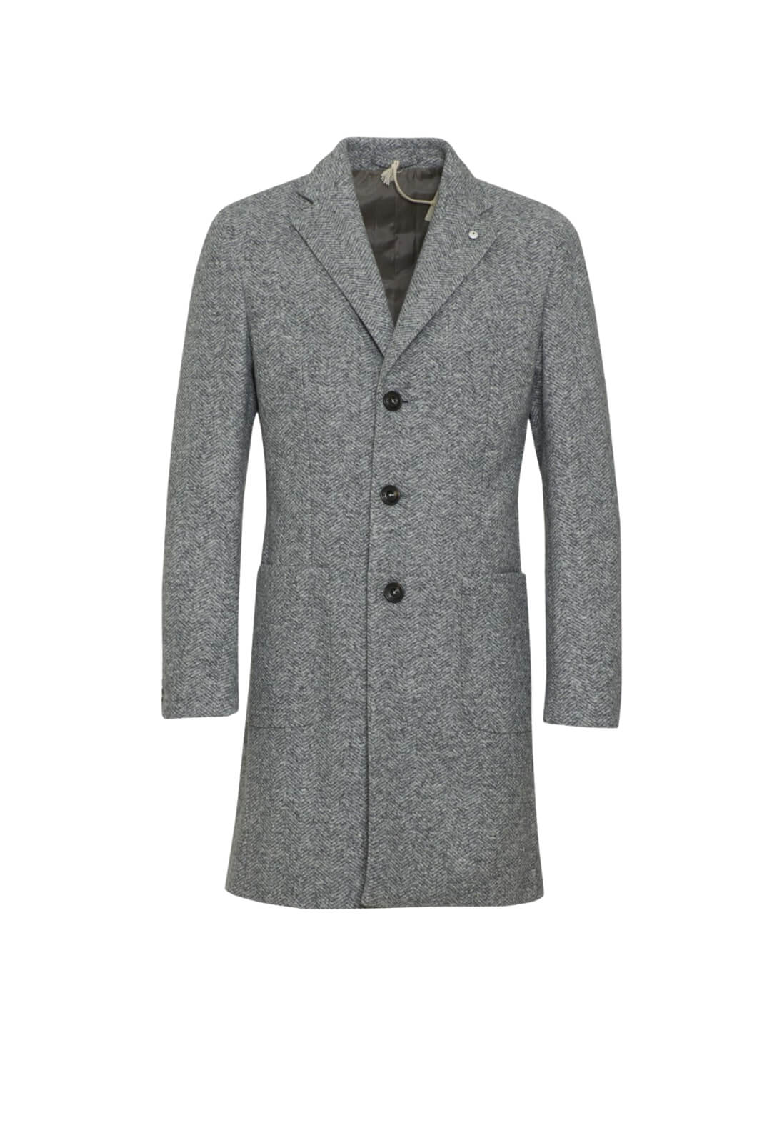Cappotto LBM 1911 da uomo monopetto lungo in trama spinata fronte colore grigio