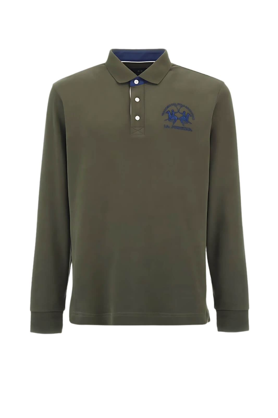 Polo da uomo La Martina in jersey maniche lunghe fronte verde militare