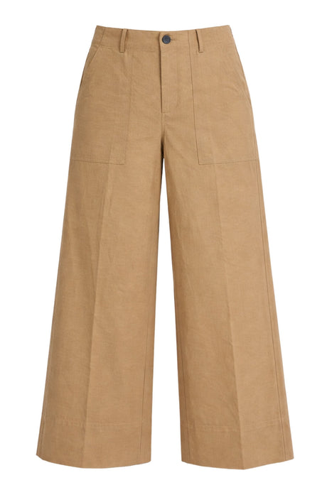 Pantaloni donna Liu Jo chino gamba ampia in cotone e tencel tinta unita color sabbia