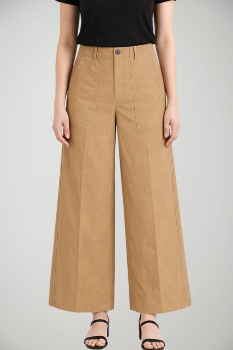 Pantaloni donna Liu Jo chino gamba ampia in cotone e tencel tinta unita color sabbia