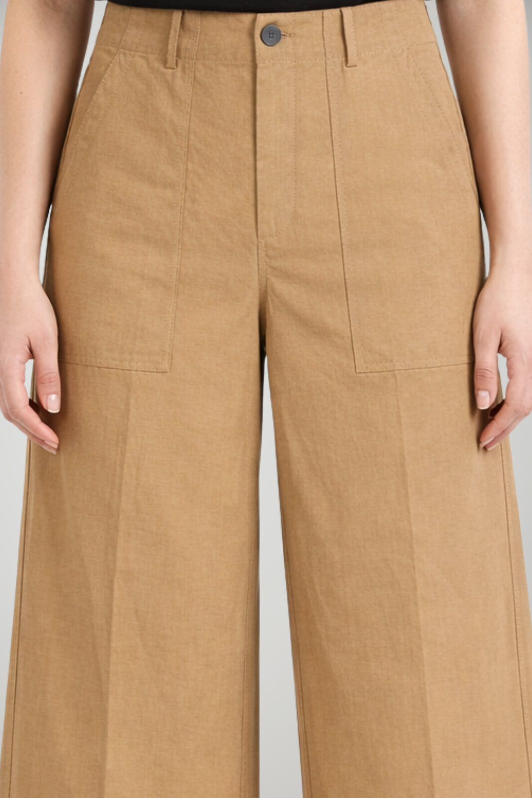 Pantaloni donna Liu Jo chino gamba ampia in cotone e tencel tinta unita color sabbia