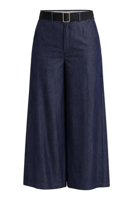 Pantaloni donna Liu Jo taglio flare a gamba ampia in tinta unita color denim 100% lyocell con cintura nera removibile