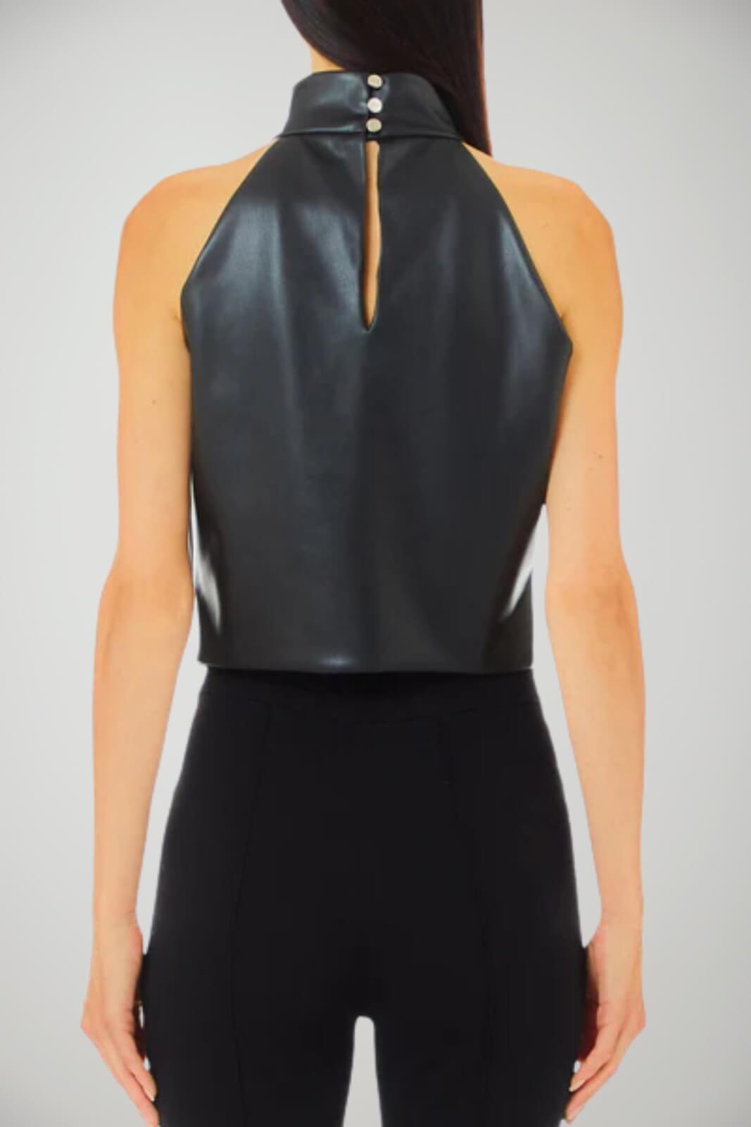 Top donna Liu Jo in ecopelle con gemme e scollo americano retro