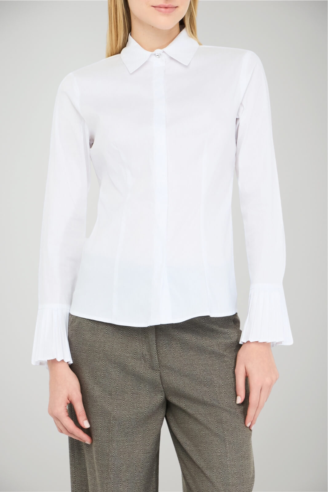 Camicia da donna in cotone Liu Jo con plissè ai polsi fronte 1