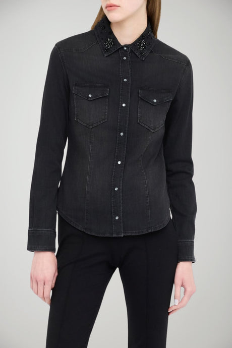 Camicia da donna Liu Jo in denim con strass al colletto fronte 1