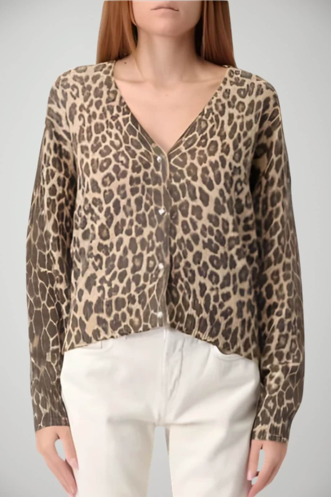 Cardigan Liu Jo da donna animalier con bottoni gioiello fronte 1