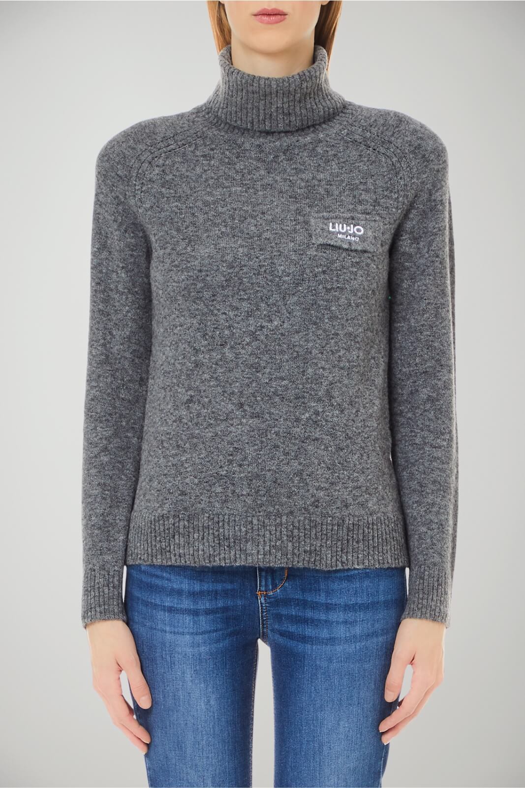 Dolcevita da donna in melange con finto taschino logato