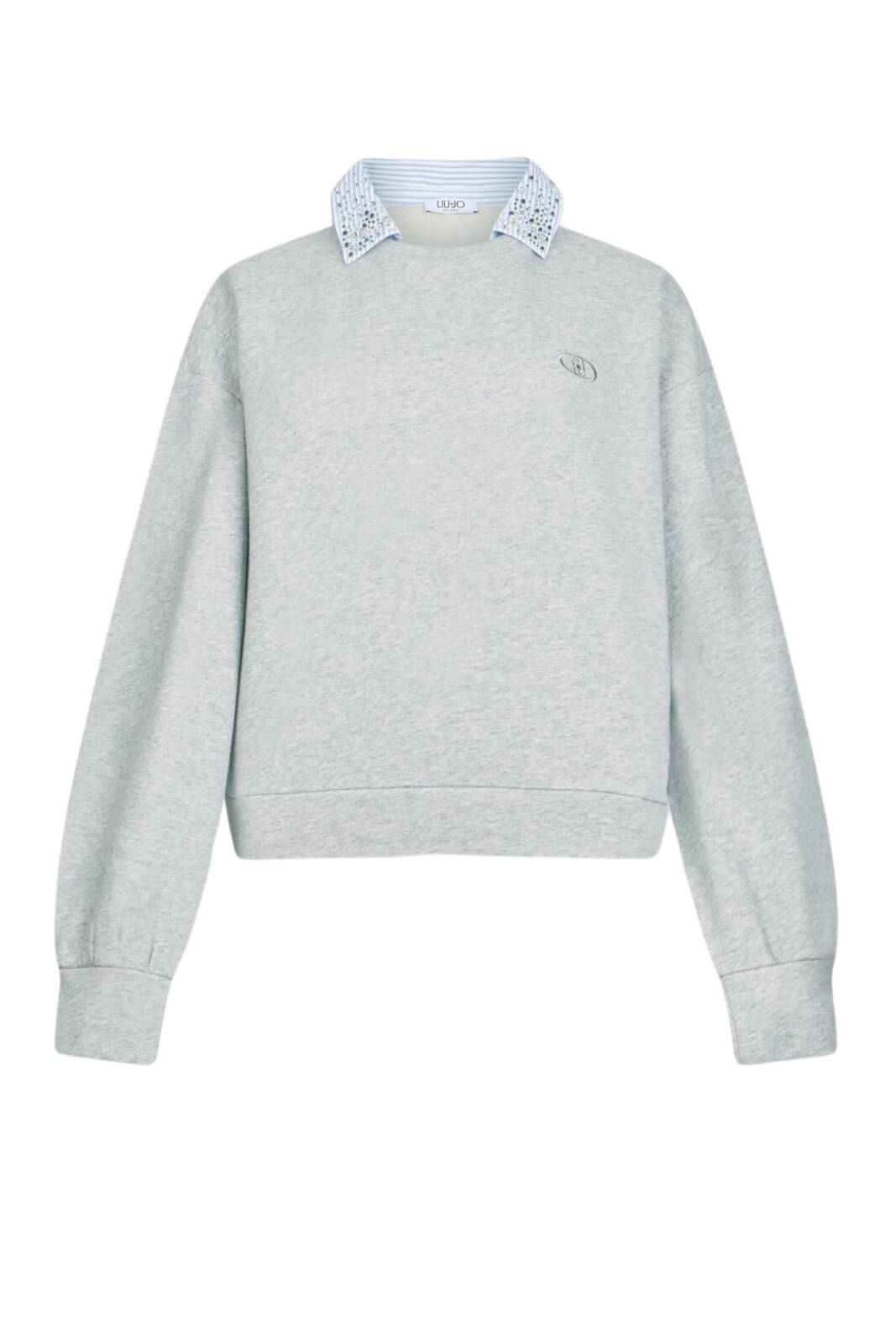 Felpa donna Liu Jo con colletto rigato e strass fronte