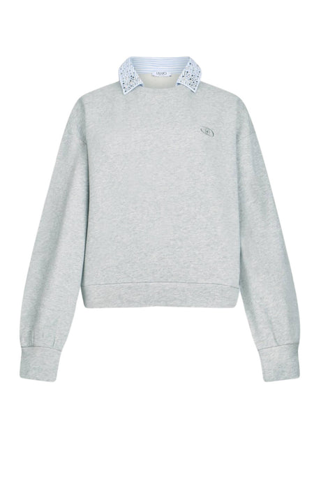 Felpa donna Liu Jo con colletto rigato e strass fronte