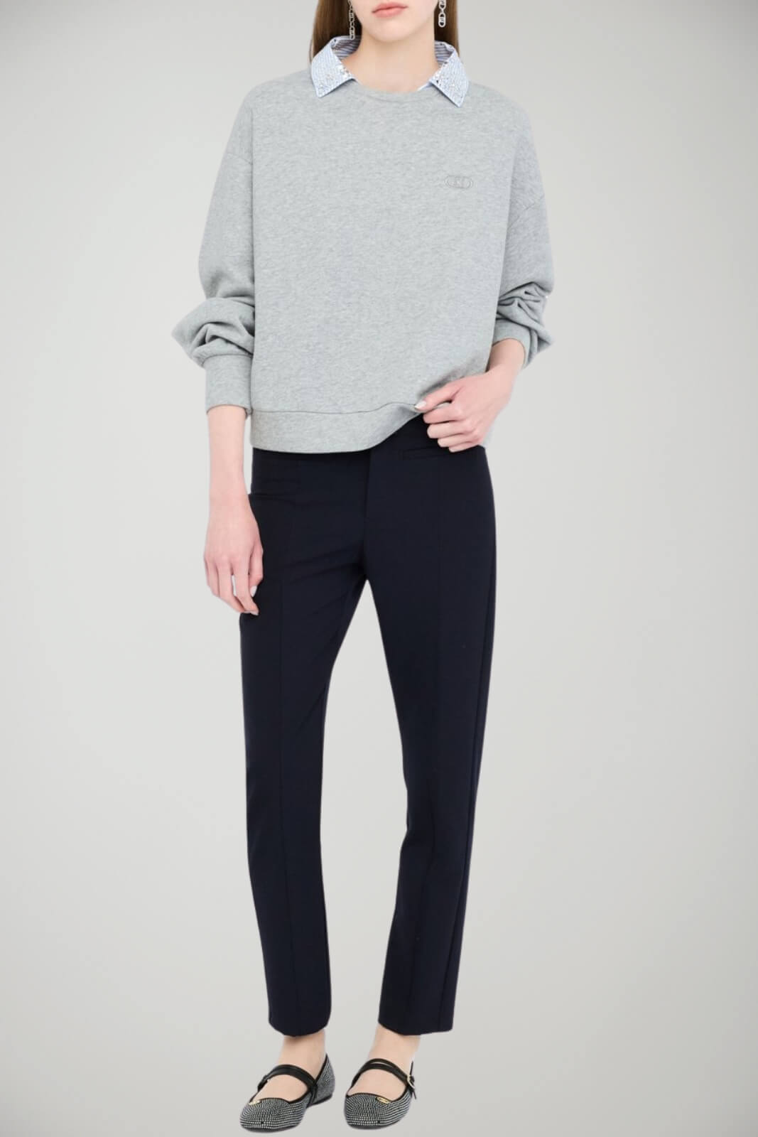 Felpa donna Liu Jo con colletto rigato e strass outfit