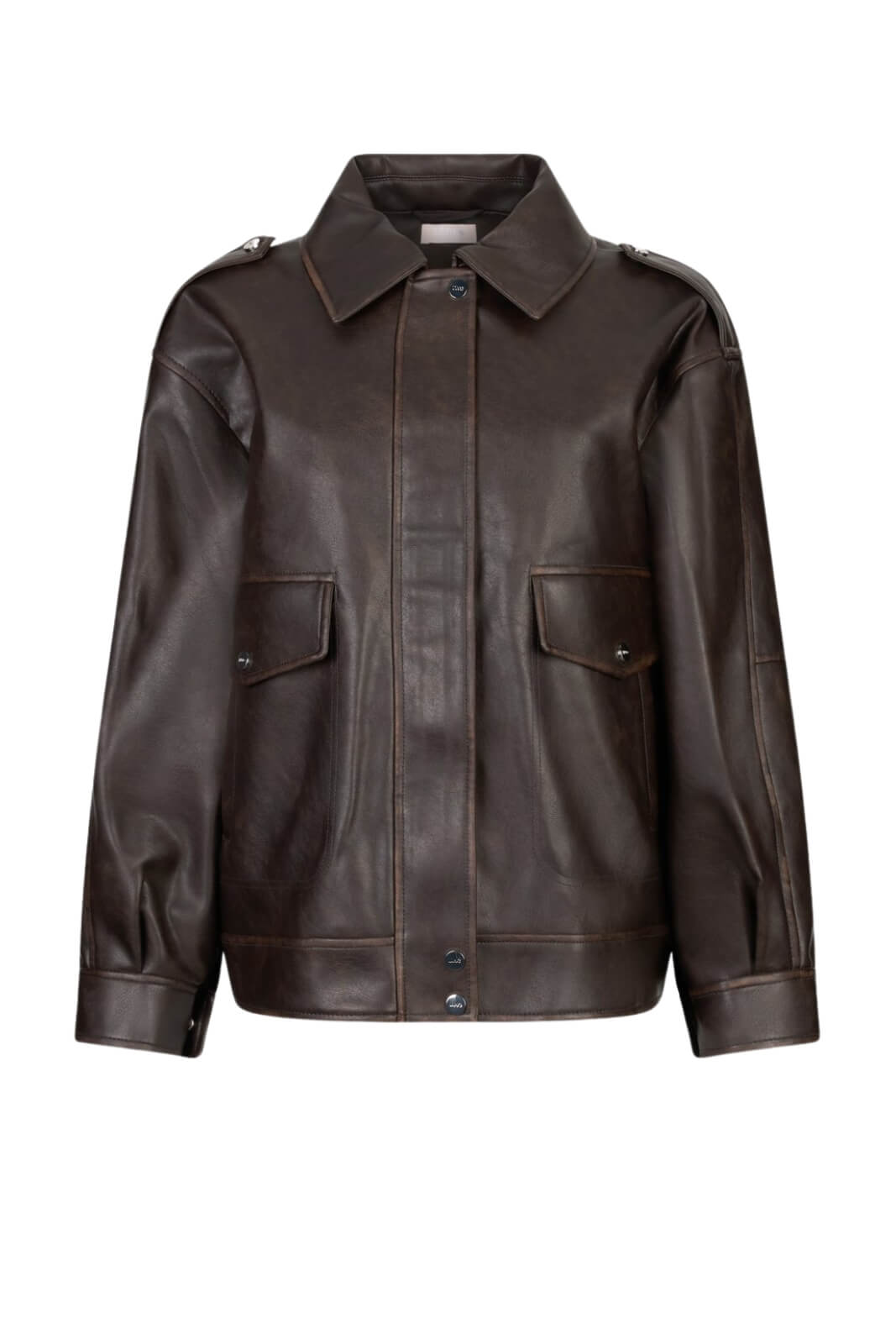 Giaccone da donna Liu Jo in ecopelle con mostrine e tasche fronte