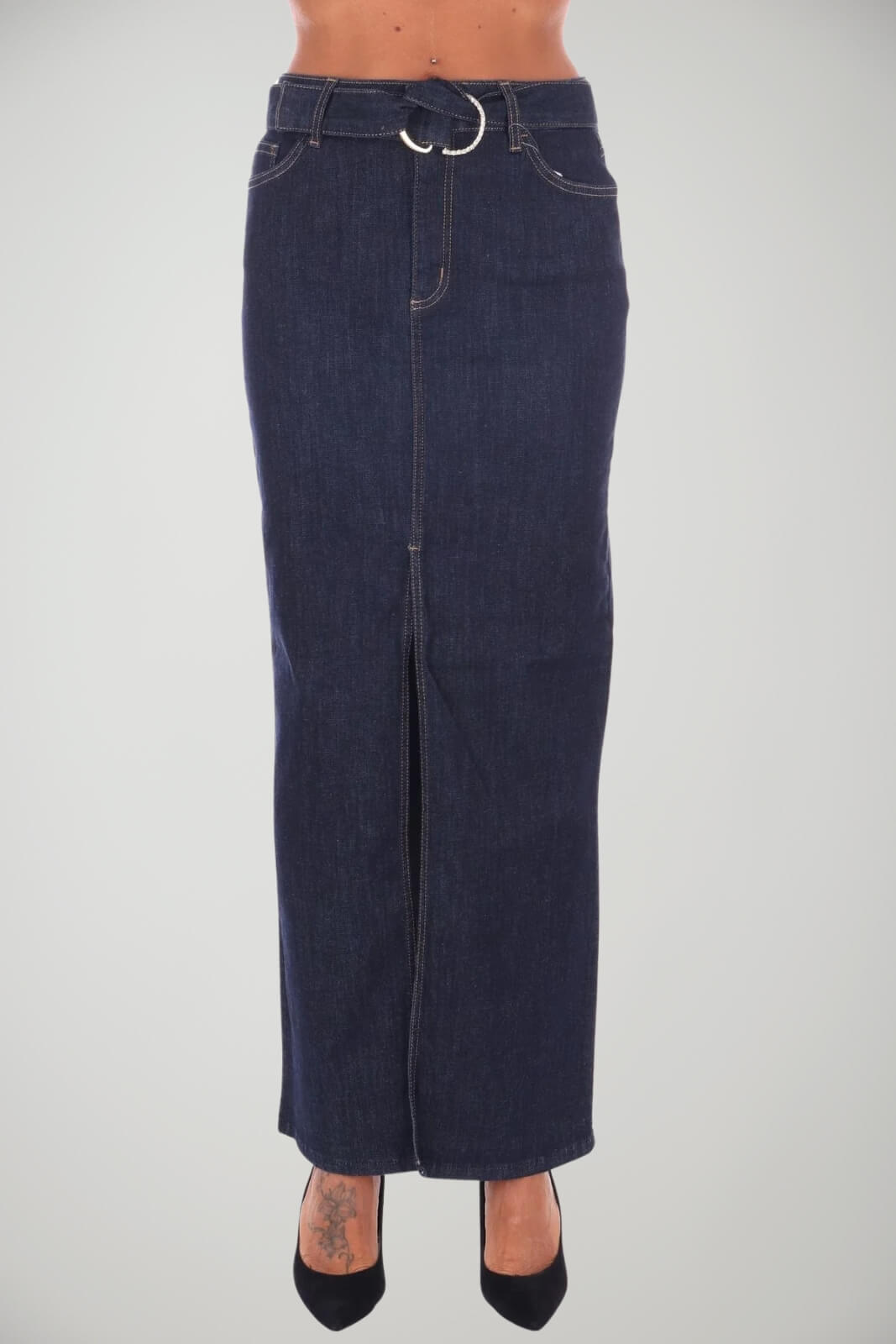 Gonna longuette Liu Jo in denim con cintura e fibbia logata