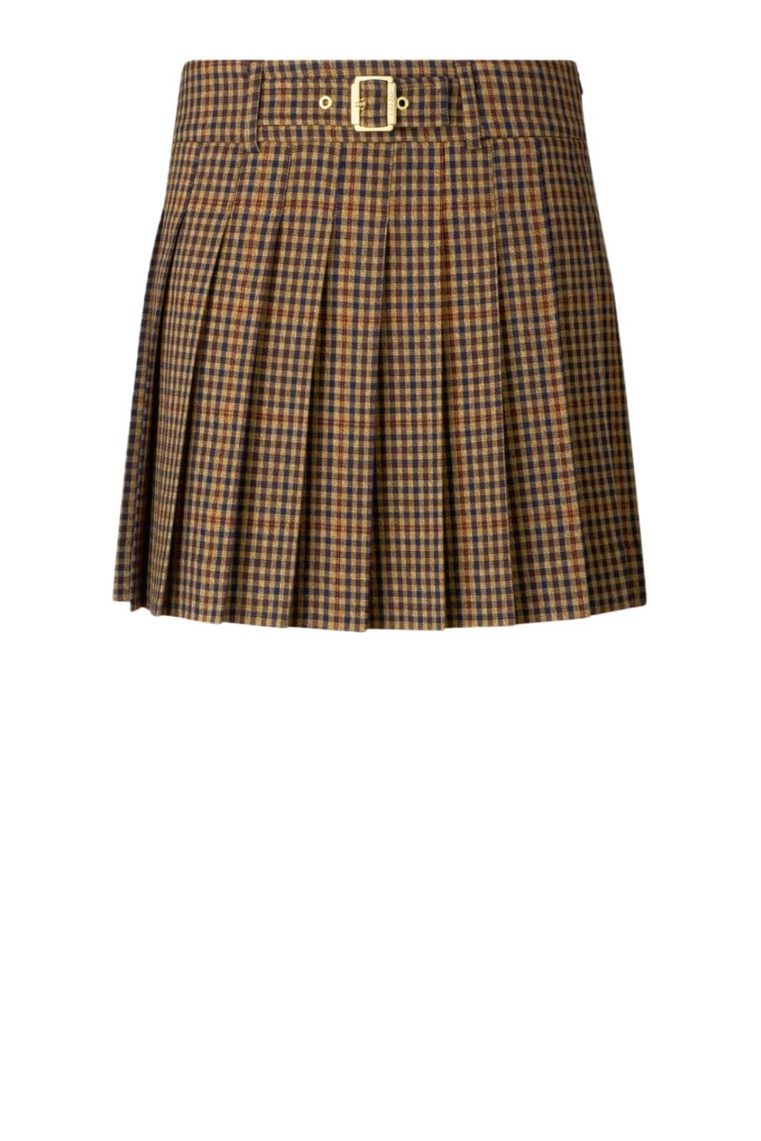 Gonna mini a quadri con pieghe fronte