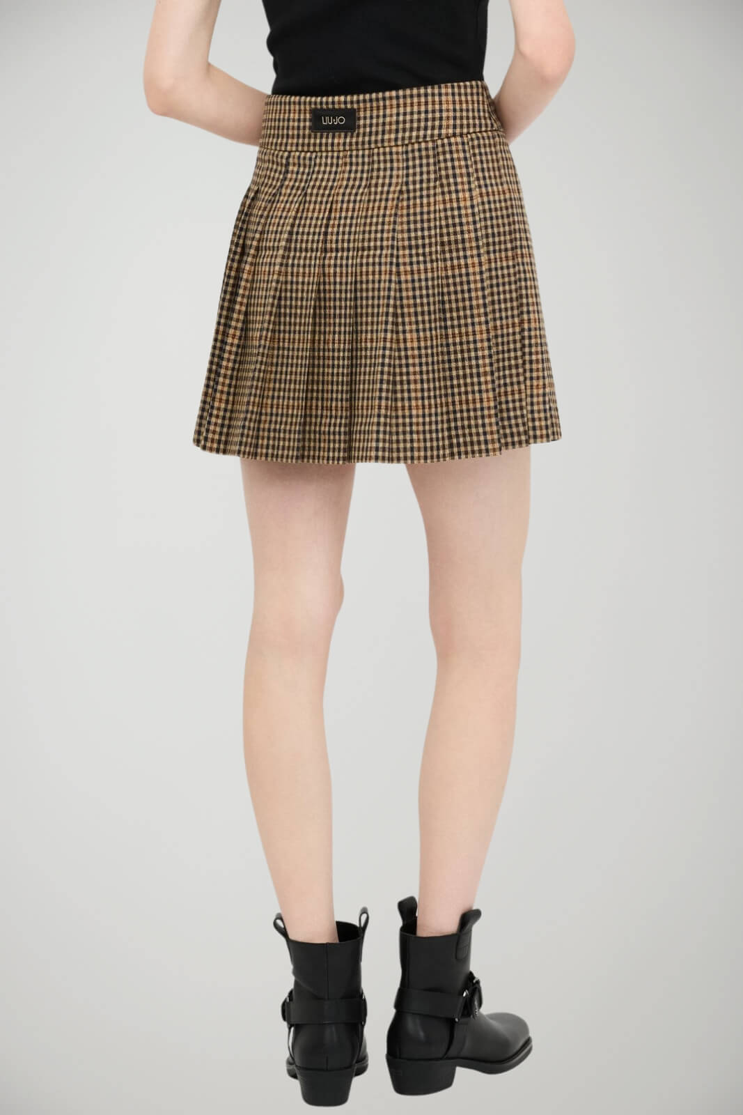 Gonna mini a quadri con pieghe retro