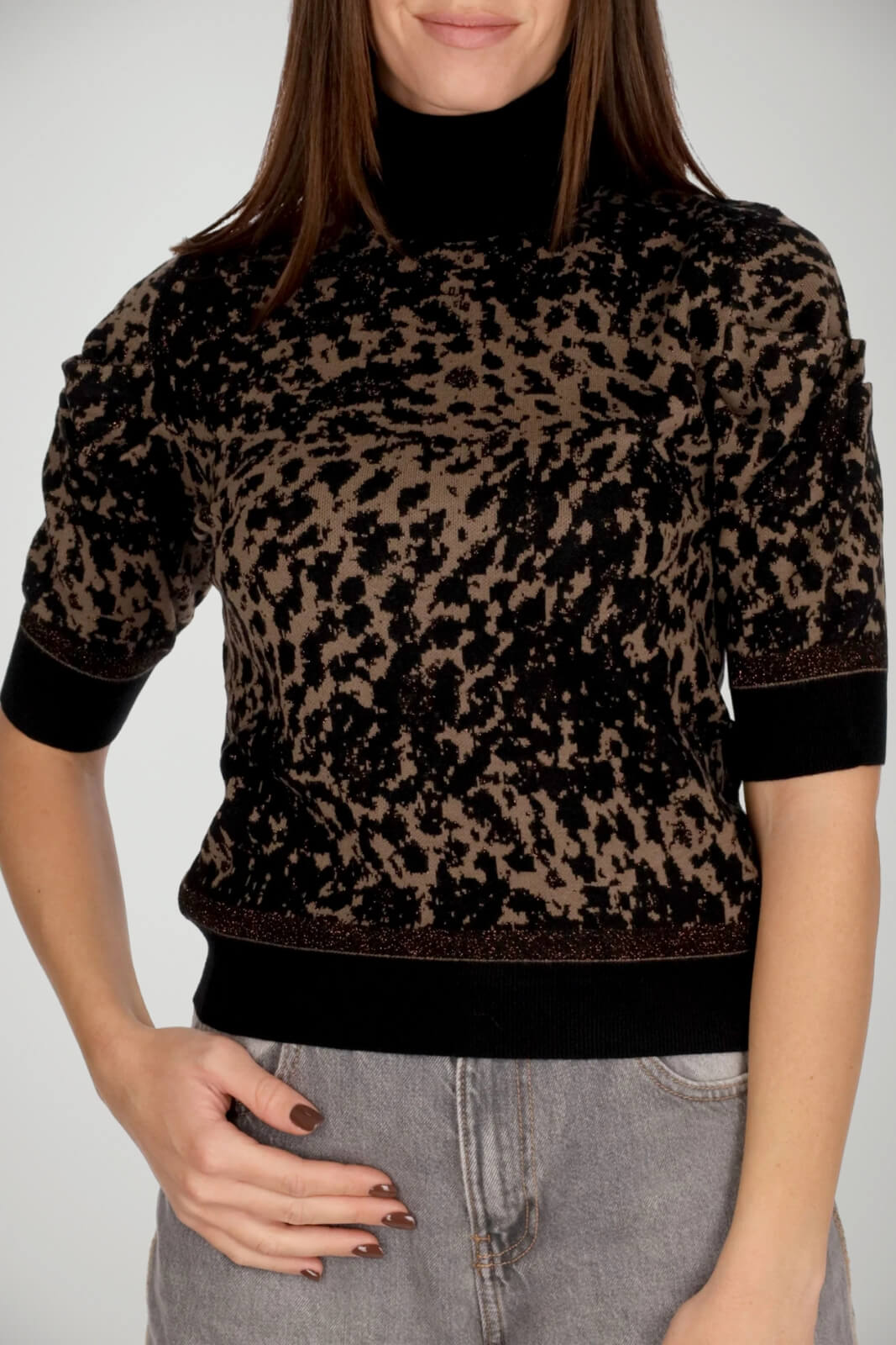 Maglia da donna Liu Jo collo alto con lurex in fantasia maculata