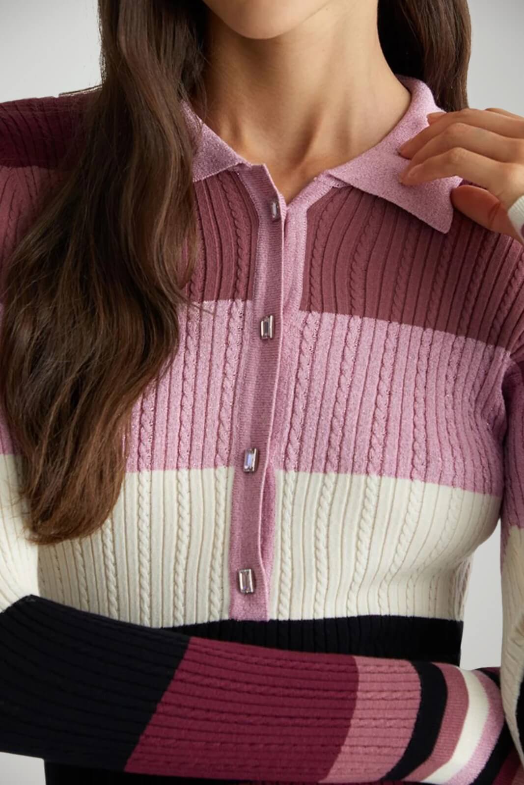 Maglia da donna modello polo Liu Jo a righe multicolore con lurex