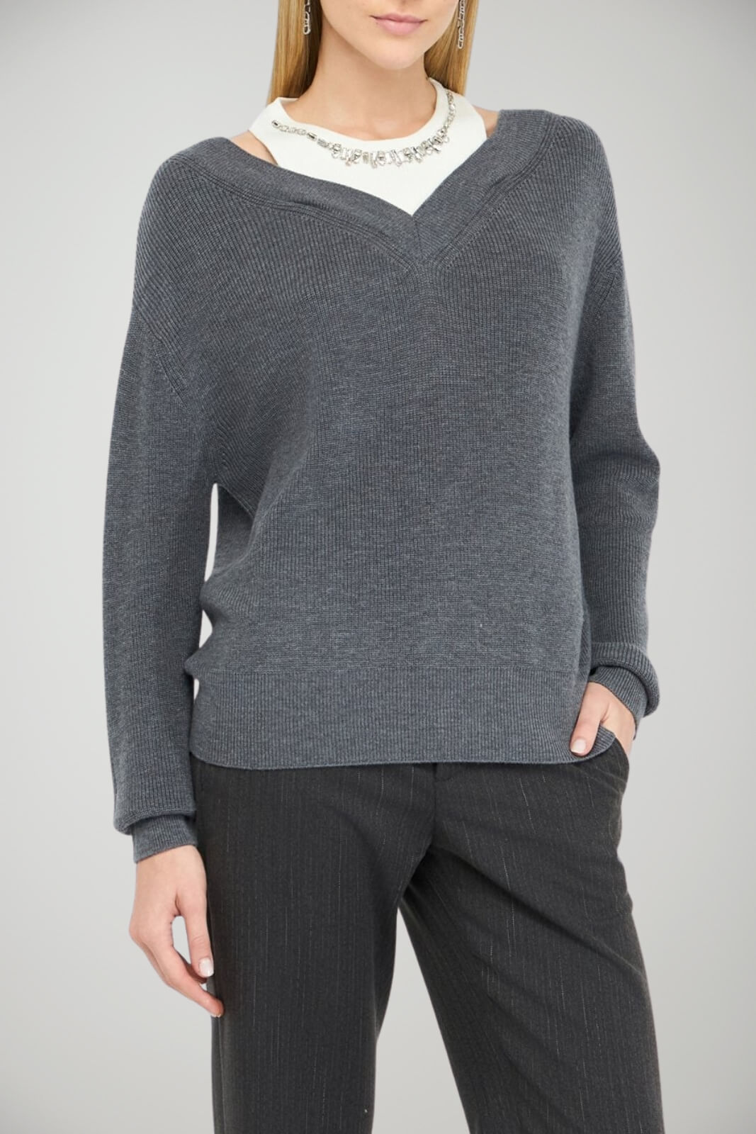 Maglia da donna Liu Jo doppio capo con strass fronte 1
