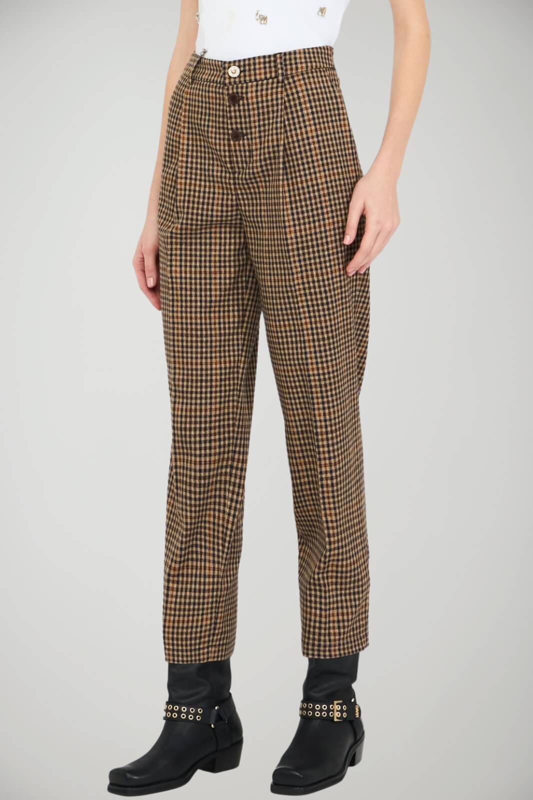 Pantaloni da donna Liu Jo a quadri con logo posteriore fronte 1