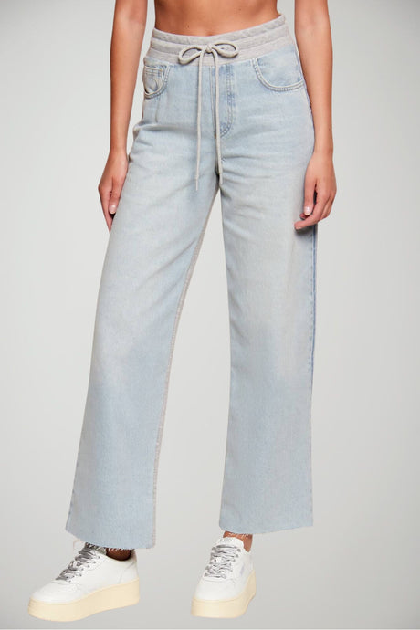 Pantaloni da donna jogger Liu Jo con coulisse ed inserto in denim