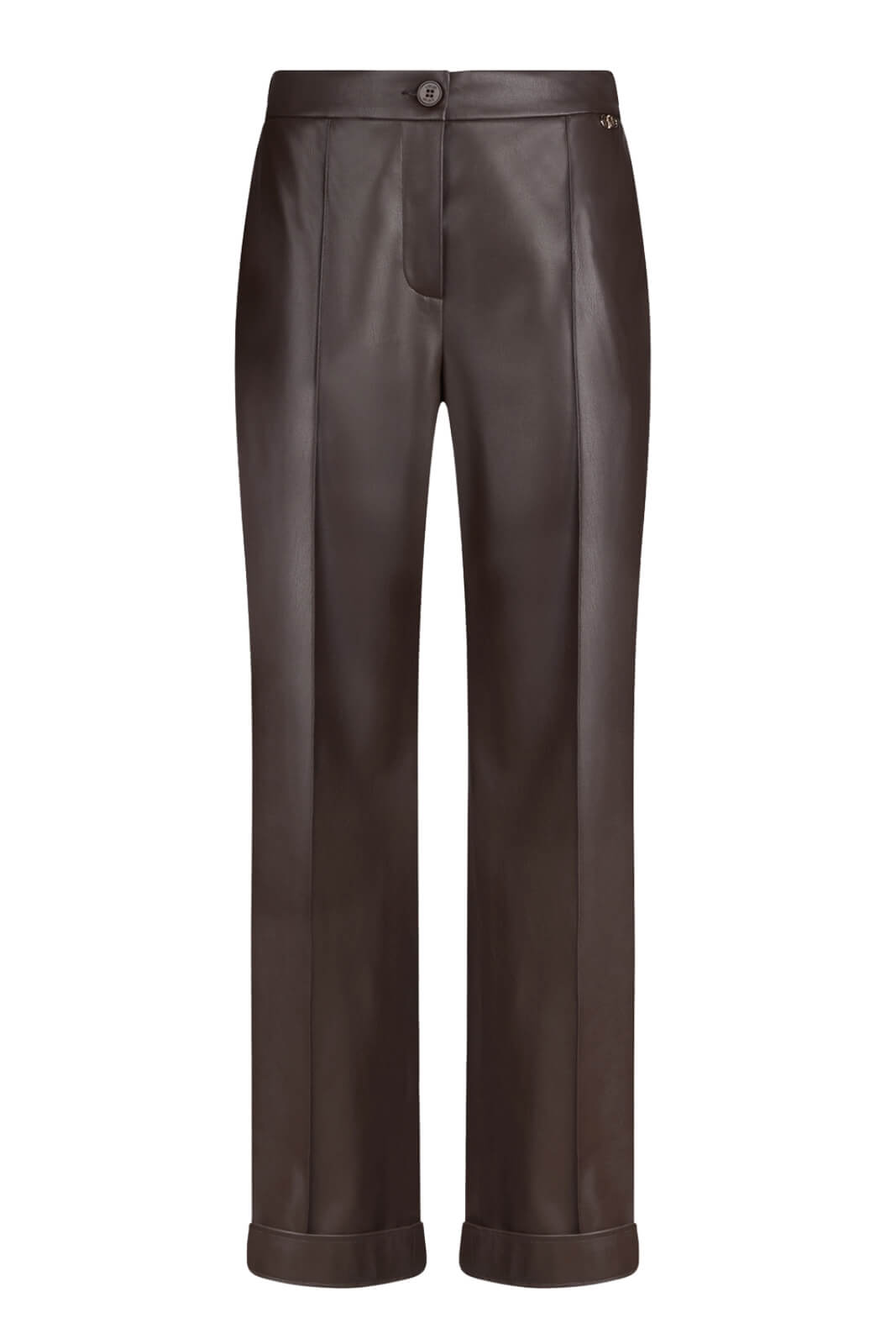 Pantaloni da donna in ecopelle con logo metallico fronte