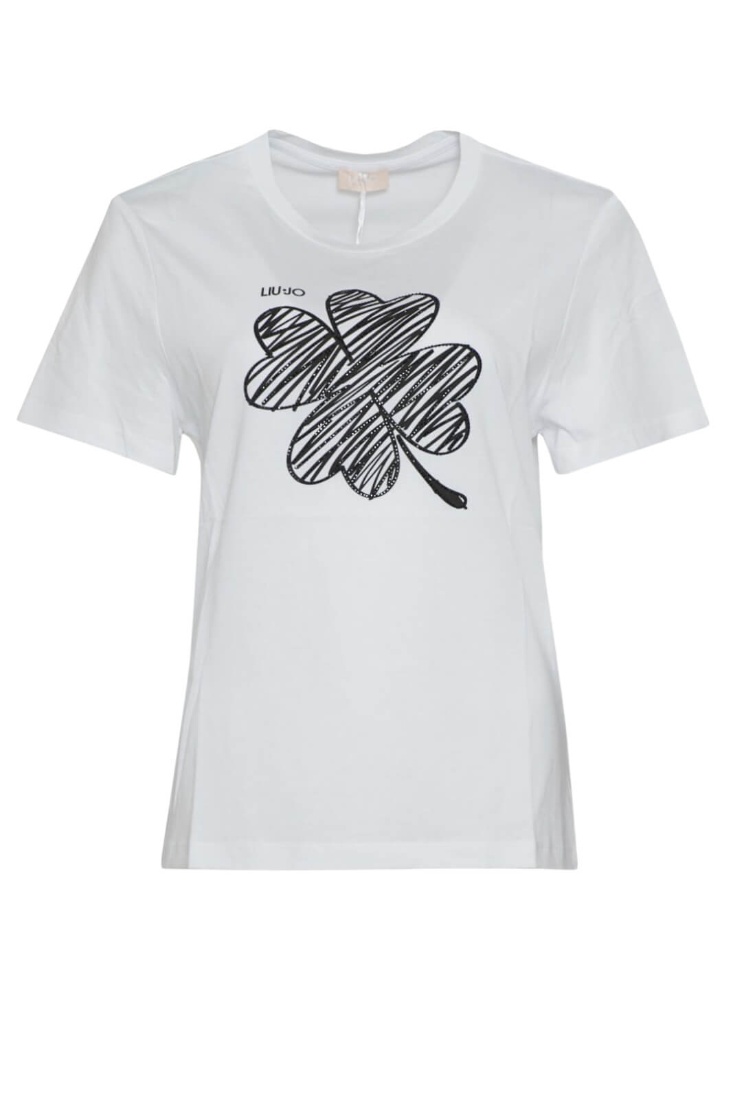 T-shirt da donna Liu Jo in cotone con logo quadrifoglio in strass fronte