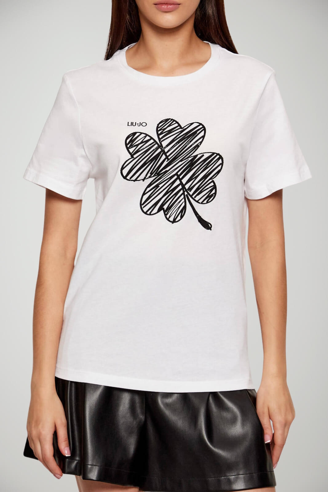 T-shirt da donna Liu Jo in cotone con logo quadrifoglio in strass fronte 1