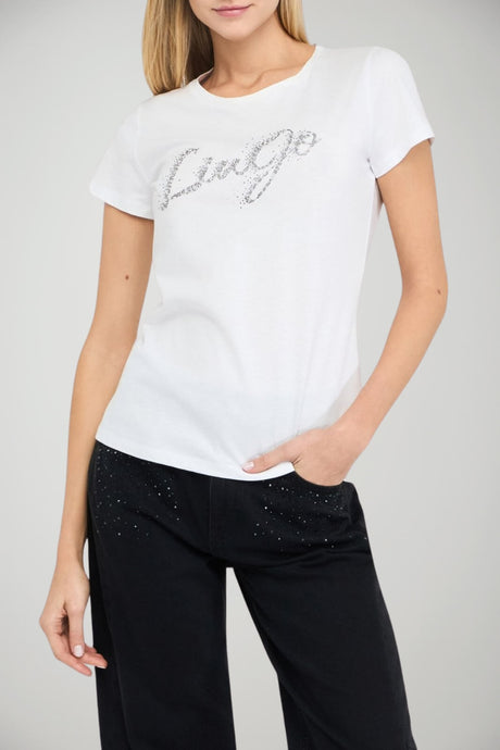 T-shirt da donna Liu Jo con logo in strass a maniche corte fronte 1