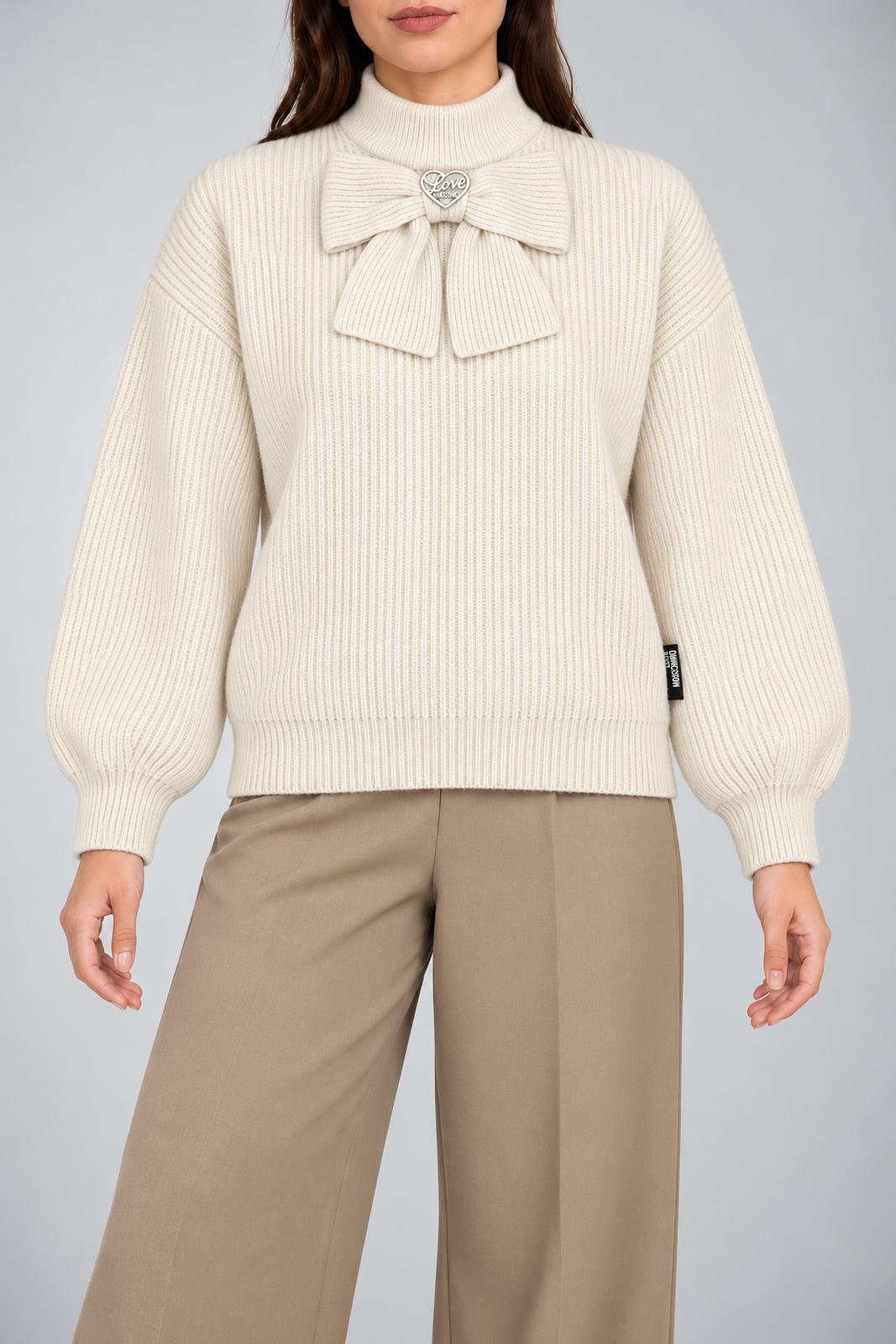 Love Moschino Maglia Donna a coste con fiocco