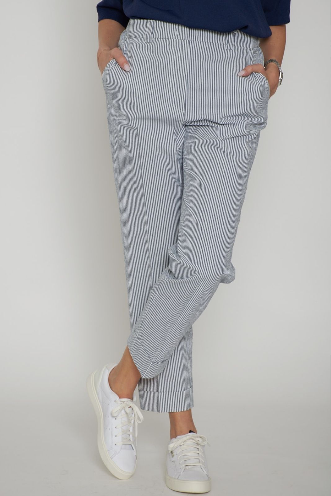 Peserico Easy Women's Seersucker Trousers with Striped Pattern
