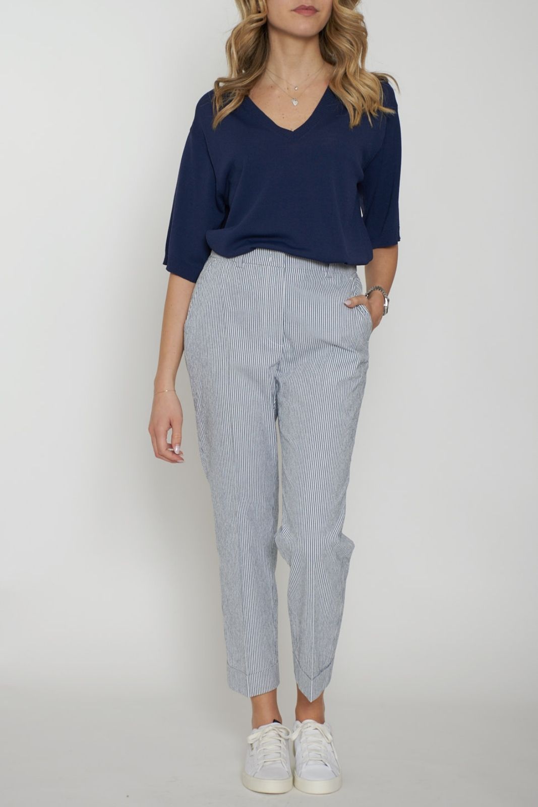 Peserico Easy Women's Seersucker Trousers with Striped Pattern
