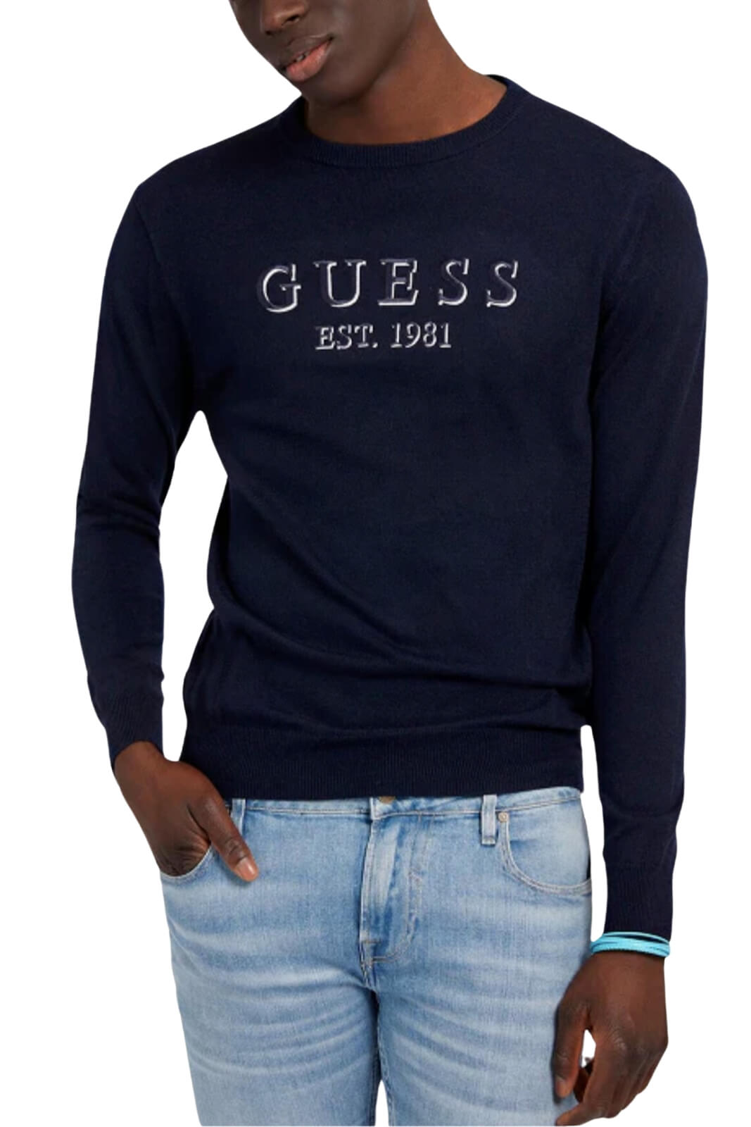 Guess Jersey de hombre con logo bordado en relieve