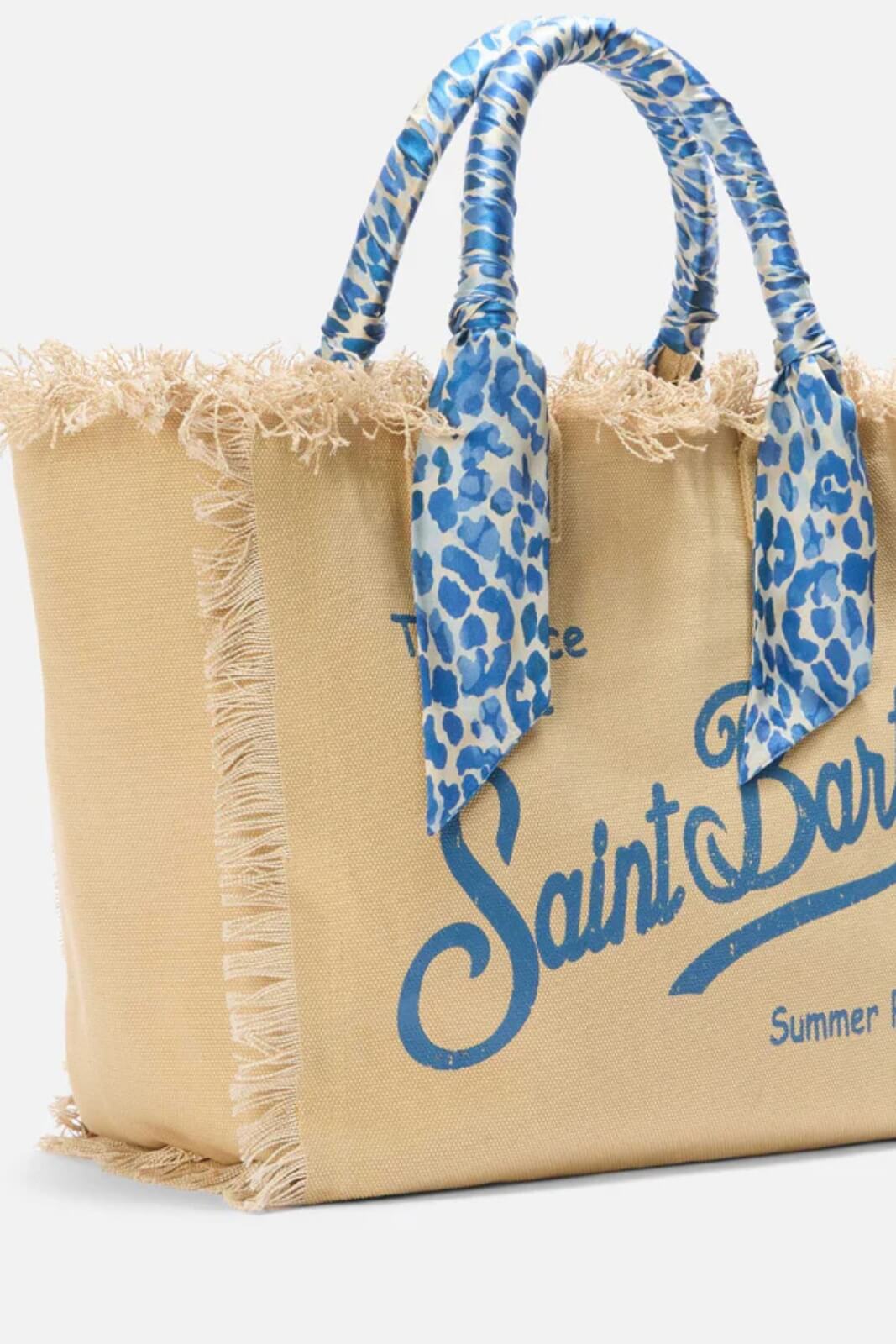 Borsa da mare in canvas MC2 Saint Barth con frange e foulard