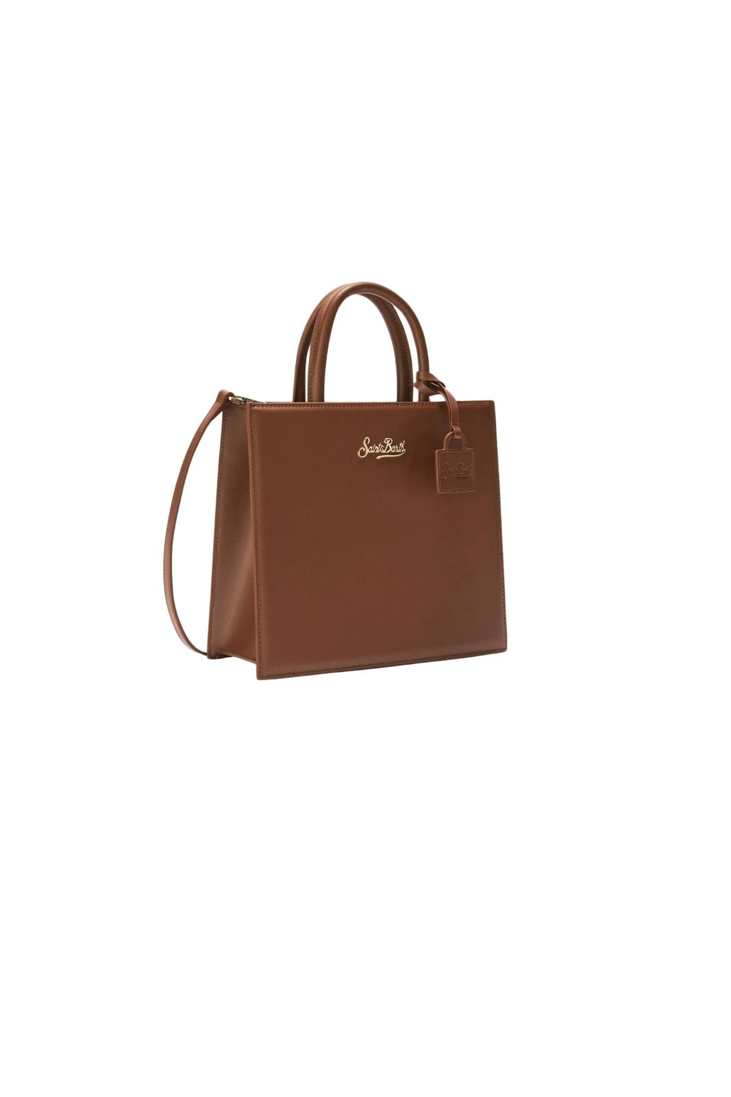 Borsa donna marrone in pelle firmata MC2 Saint Barth con logo dorato