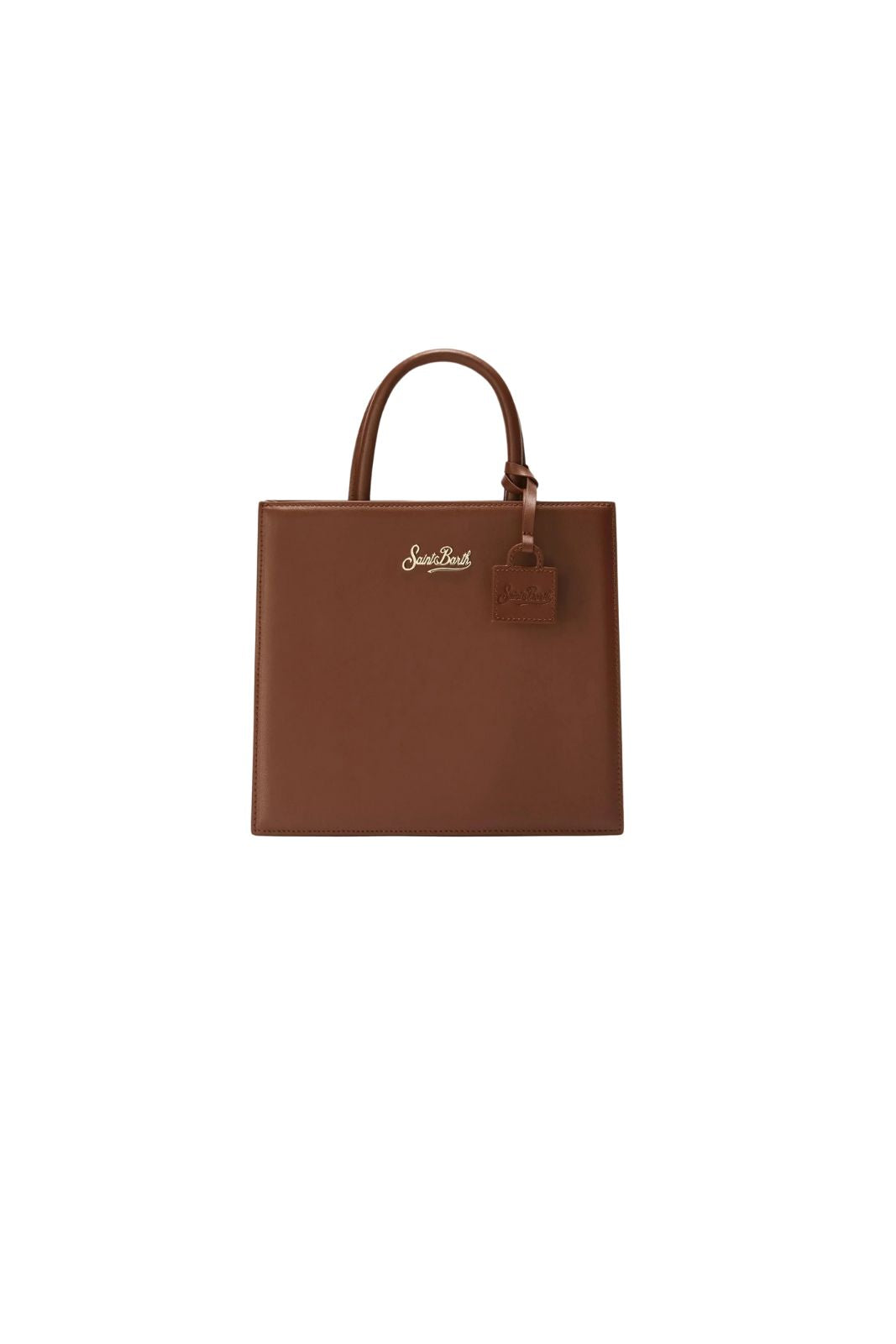 Borsa donna marrone in pelle firmata MC2 Saint Barth con logo dorato
