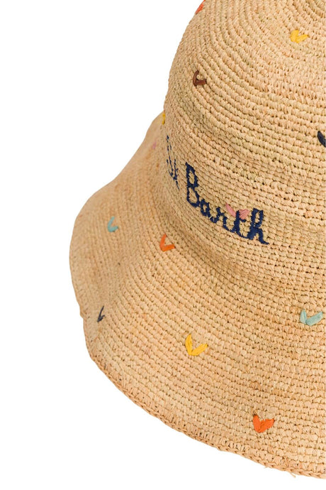 Cappello da donna MC2 Saint Barth in rafia con cuori ricamati