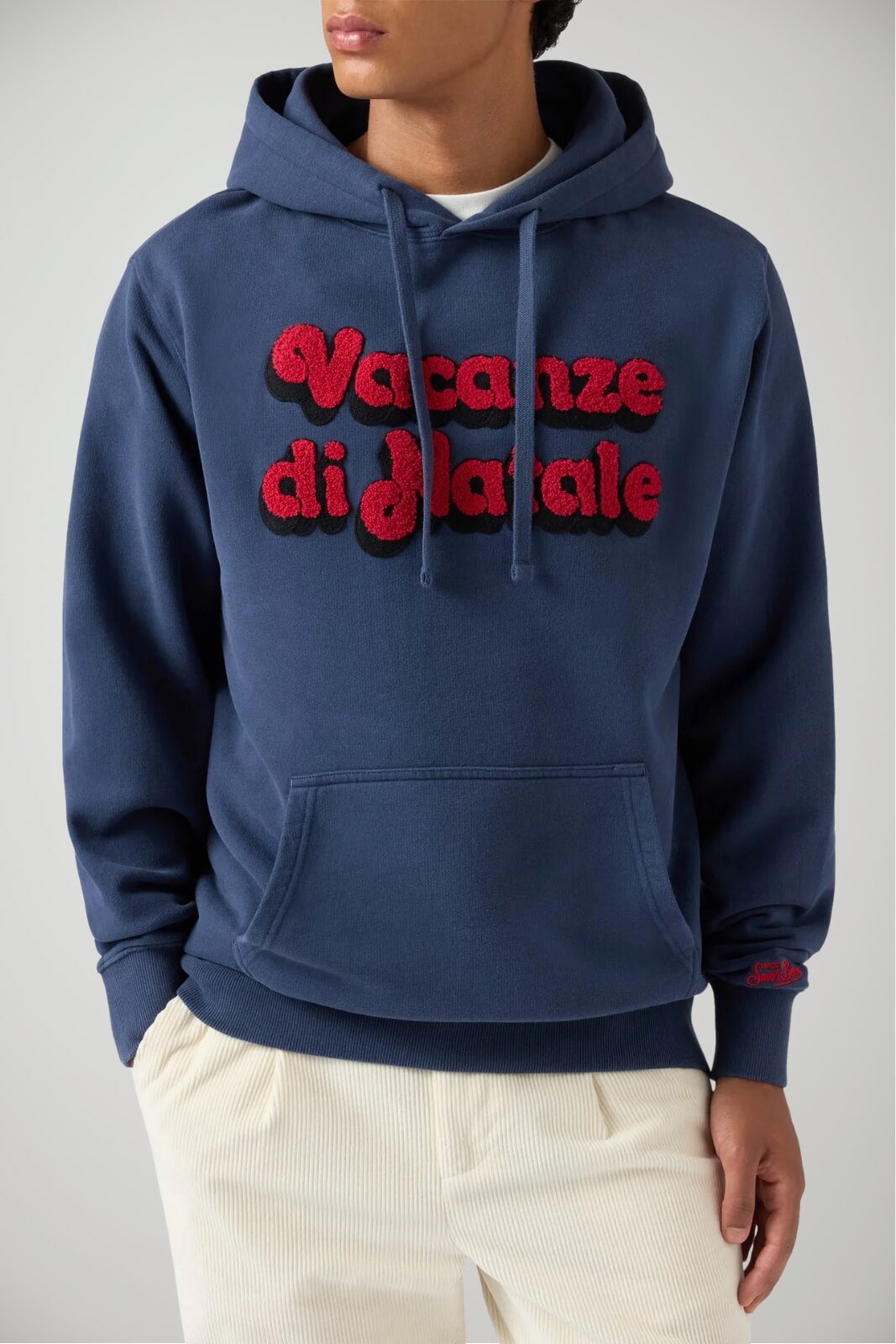 Felpa da uomo con cappuccio e lettering vacanze di natale fronte 1