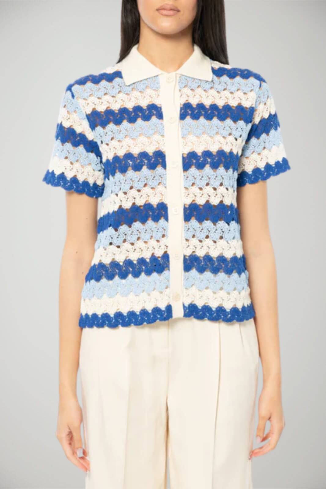 Polo da donna MC2 Saint Barth in crochet a maniche corte rigata