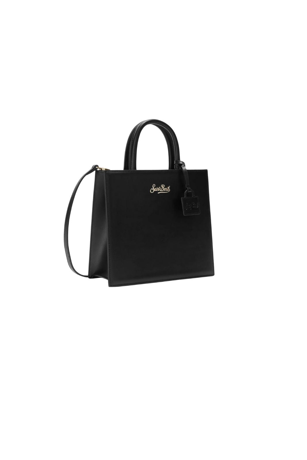 Borsa donna in pelle nera con logo dorato firmata MC2 Saint Barth
