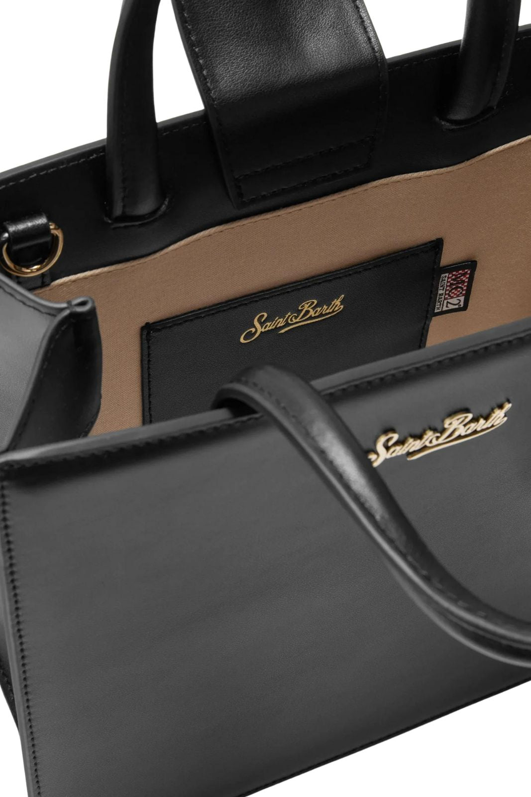 Borsa donna in pelle nera con logo dorato firmata MC2 Saint Barth