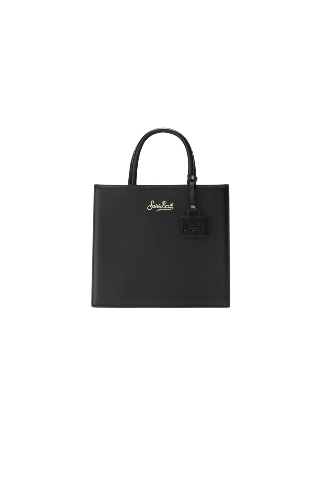 Borsa donna in pelle nera con logo dorato firmata MC2 Saint Barth