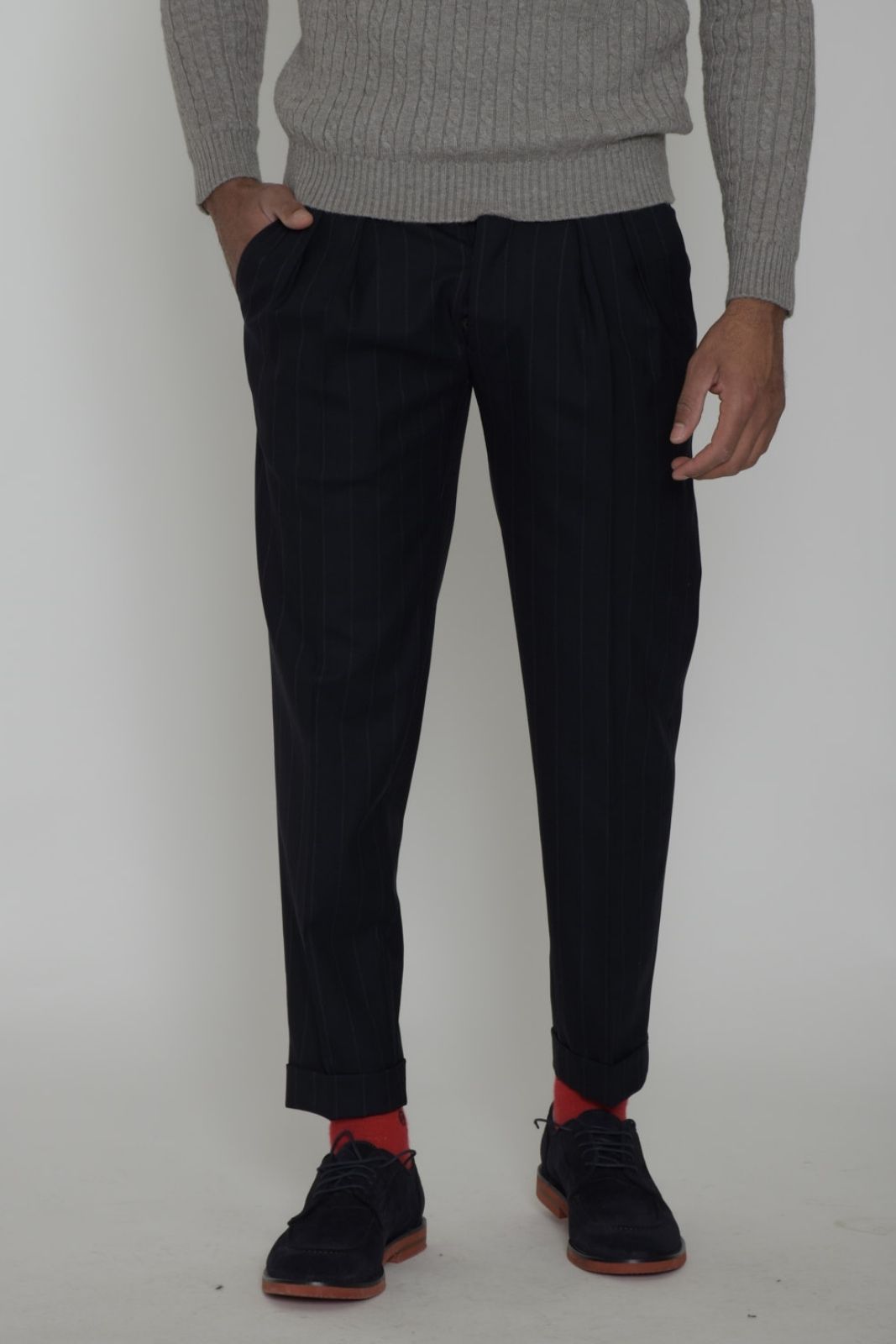 Pantalones de raya diplomática con doble pinza para hombre de Michael Coal