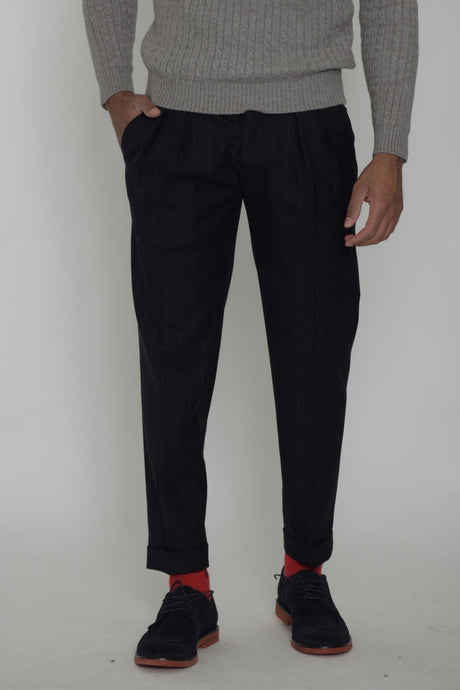 Michael Coal men's pinstriped trousers with double pleats