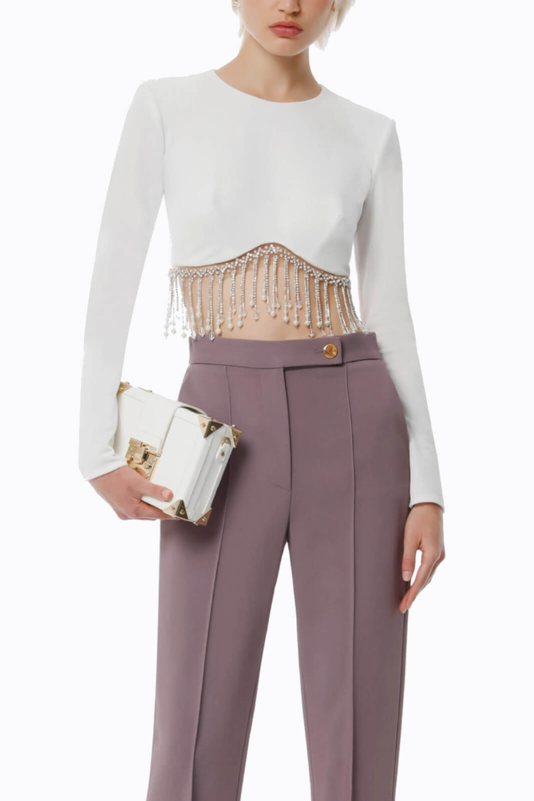 Elisabetta Franchi Women's sweater with rhinestones and beads on the bottom